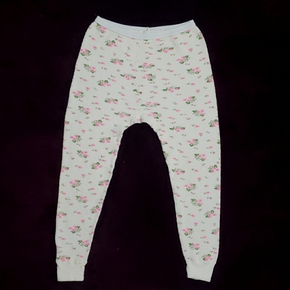 Vintage Other - Vintage Floral Waffle Knit Thermal Pajama Pants Crop Legging Long Underwear